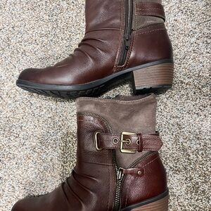 Brownish Red Leather Ankle Boots